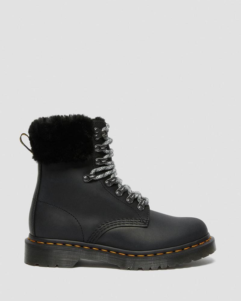 Botas de Invierno Dr Martens 1460 Serena Collar Faux Fur Forro Mujer Negros | MX 507MQZ